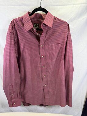 JOS A BANK Traveler's Collection Tailored Fit Dress Shirt L Burgundy Striped